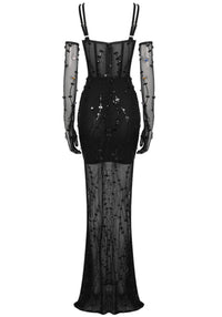 Jyrthos Crystal Sequin Bustier Maxi Dress In Black