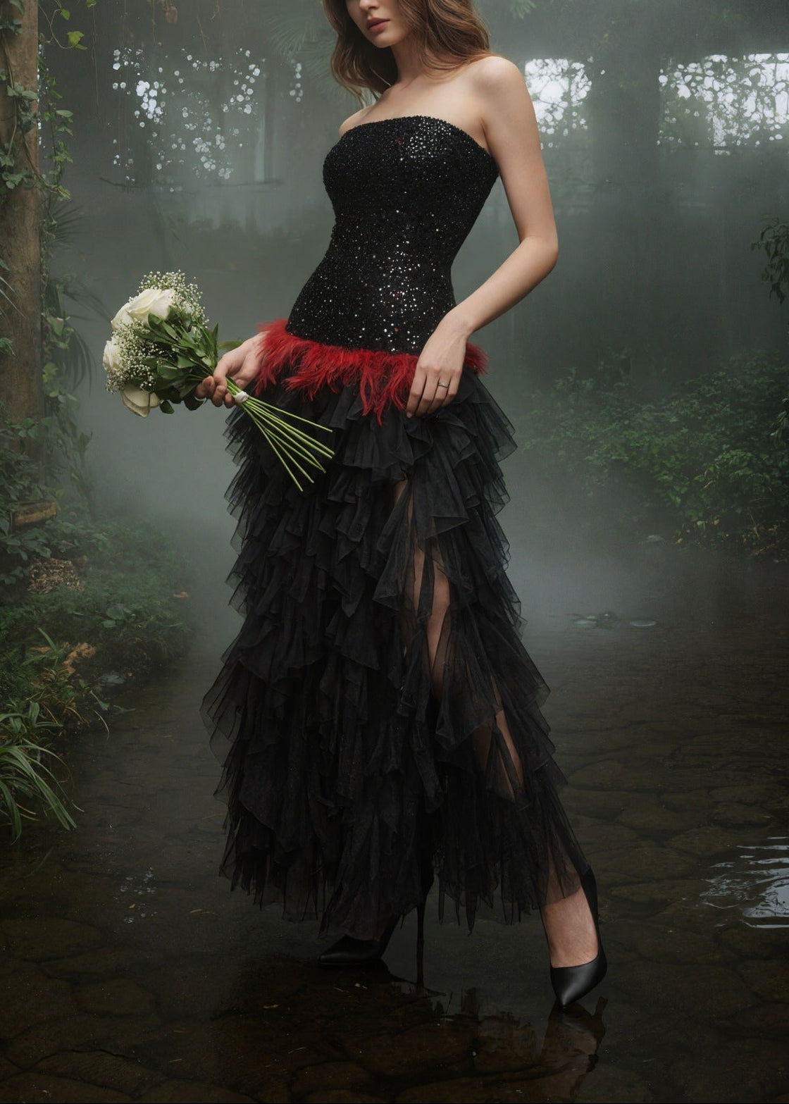 Alfhild Strapless Sequin Ruffle Maxi Dress