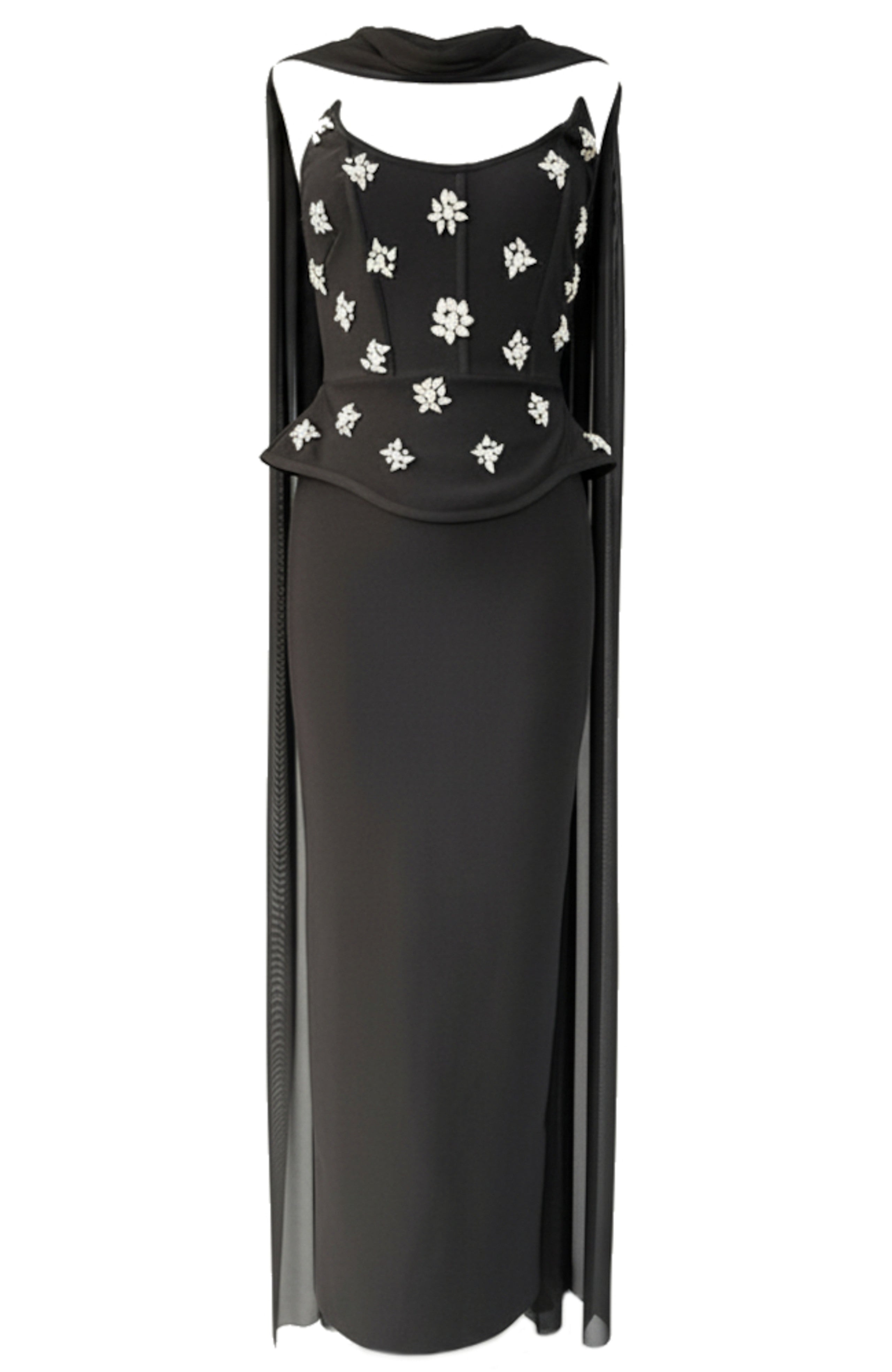 Implexa Strapless Crystal Peplum Maxi Dress In Black