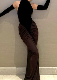 Aithley Halter Draped Maxi Velvet Dress In Black Brown