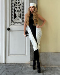 Daelen Halter Draped Midi Dress In Black White