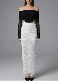 Bradwin Long Sleeve Draped Bardot Maxi Dress