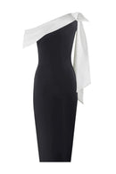 Ryxalia Bow One Shoulder Bandage Dress In Black