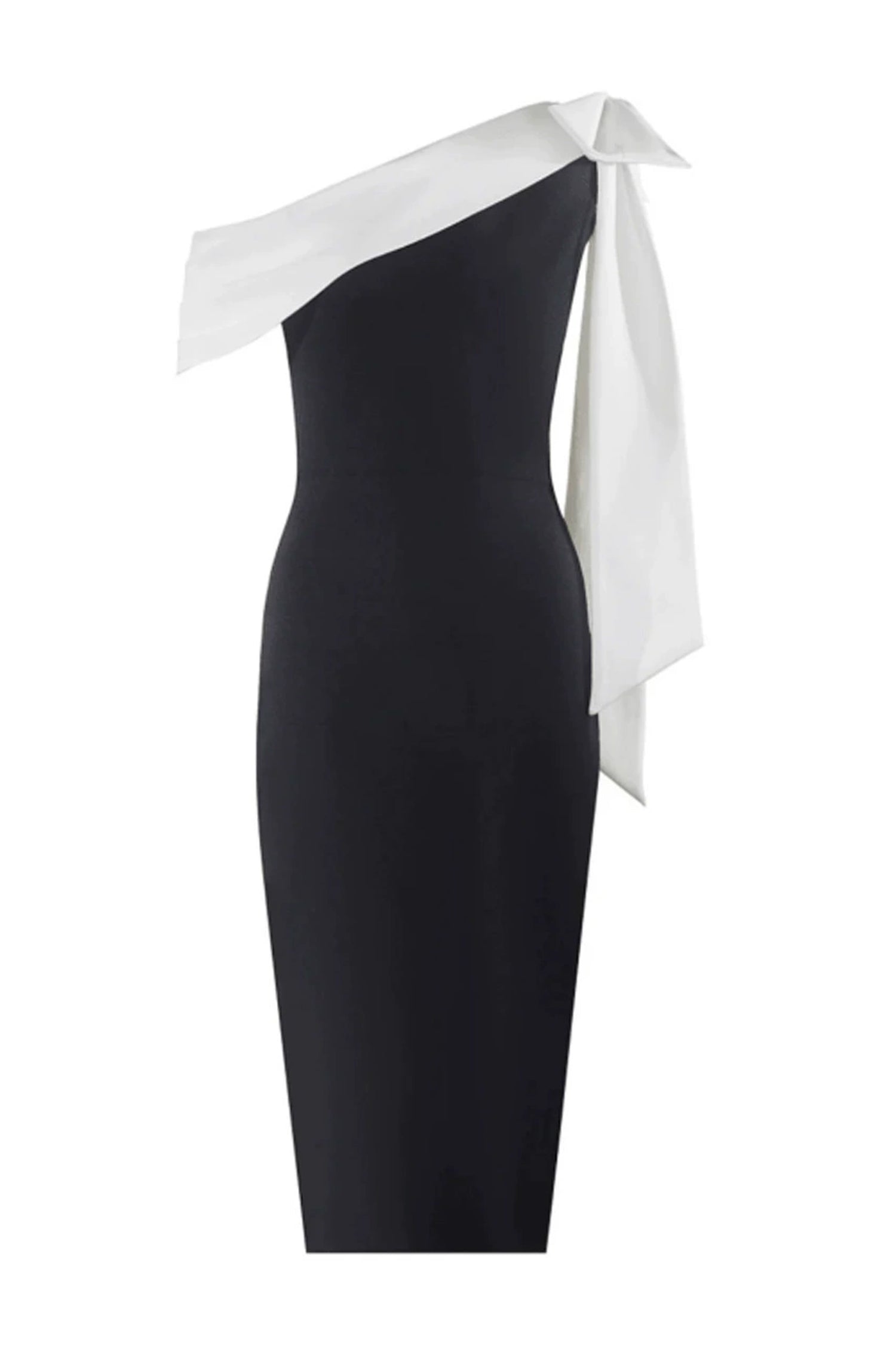 Ryxalia Bow One Shoulder Bandage Dress In Black