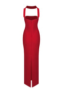 Karen Cutout Halter Backless Maxi Dress In Red