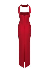Karen Cutout Halter Backless Maxi Dress In Red