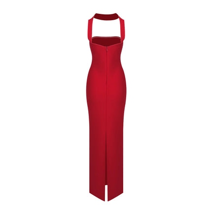 Karen Cutout Halter Backless Maxi Dress In Red