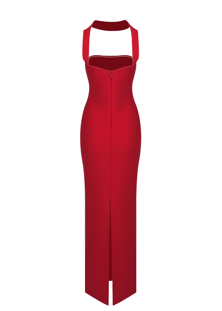 Karen Cutout Halter Backless Maxi Dress In Red