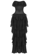 Koper Corseted Chiffon Maxi Dress Two-Piece Set In Black