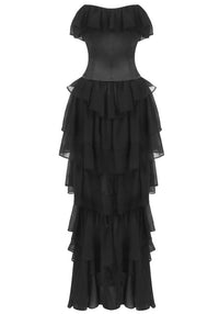 Koper Corseted Chiffon Maxi Dress Two-Piece Set In Black