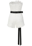 Leyati Strapless Floral Crochet Romper In White