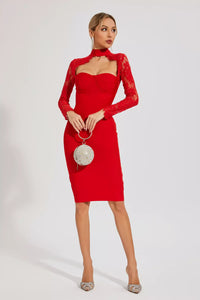 Kawko Lace Sleeve Bandage Dress In Red