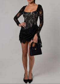 Taldrex Long Sleeve Lace Insert Corset Mini Dress In Black
