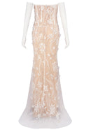 Reviancy Strapless Floral Lace Sequin Maxi Dress In White