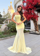Raziela Strapless Mermaid Mesh Maxi Dress In Yellow