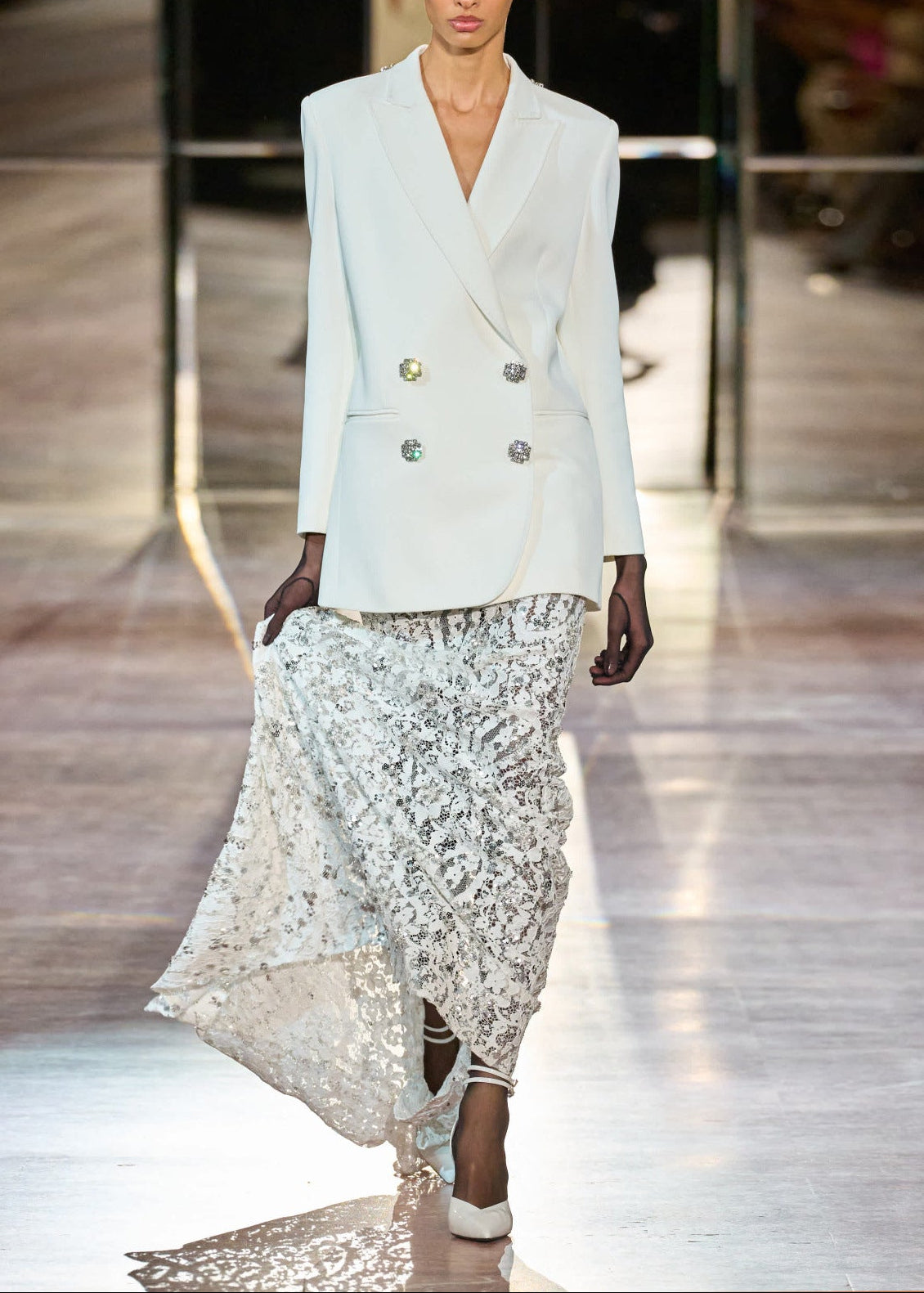 Nedelya Crystal-Embellished Backless Suit Blazer And Maxi Skirt Set