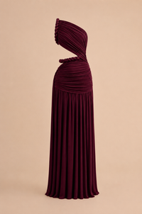 Seldari Asymmetric-Neck Sleeveless Maxi Dress In Burgundy