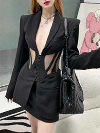 Flavio V-Neck Corset Jacket In Black