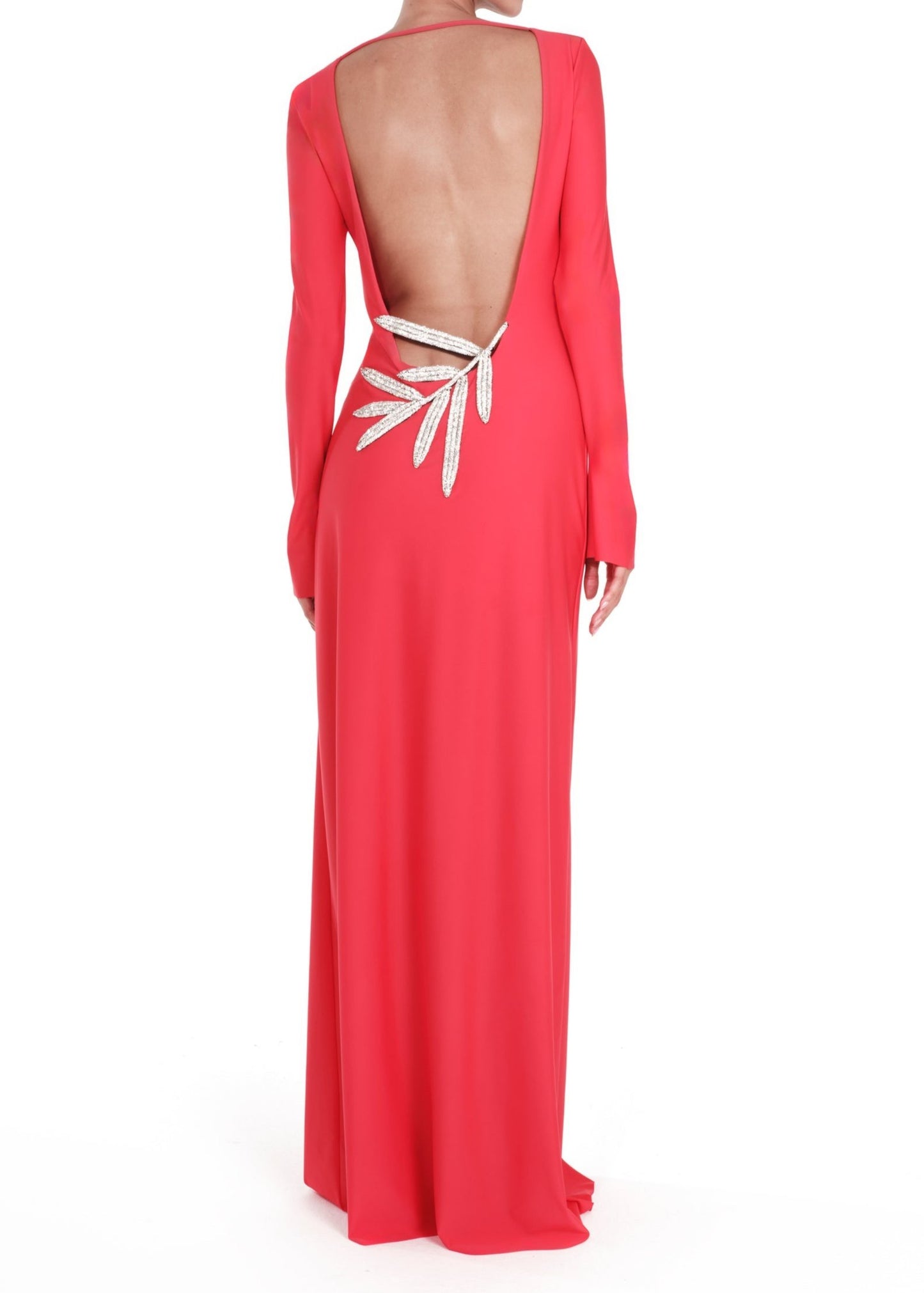 Jenesis Long Sleeve Backless Maxi Dress In Red