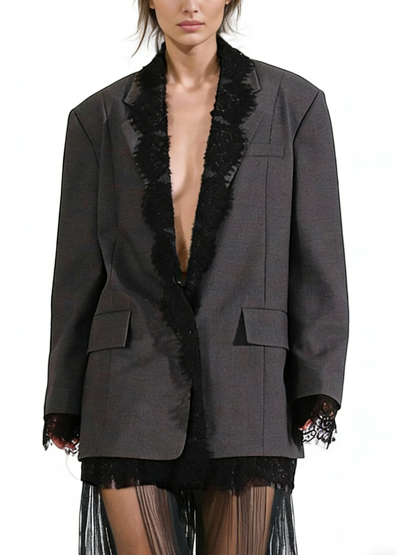 Margaux Grey Lace-Panel Blazer