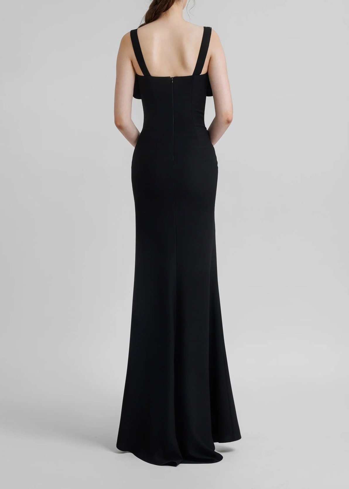 Veerle Bow Bustier Structured Mesh Maxi Dress In Black