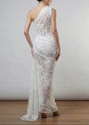 Minya One Shoulder Draped Lace Maxi Dress In White