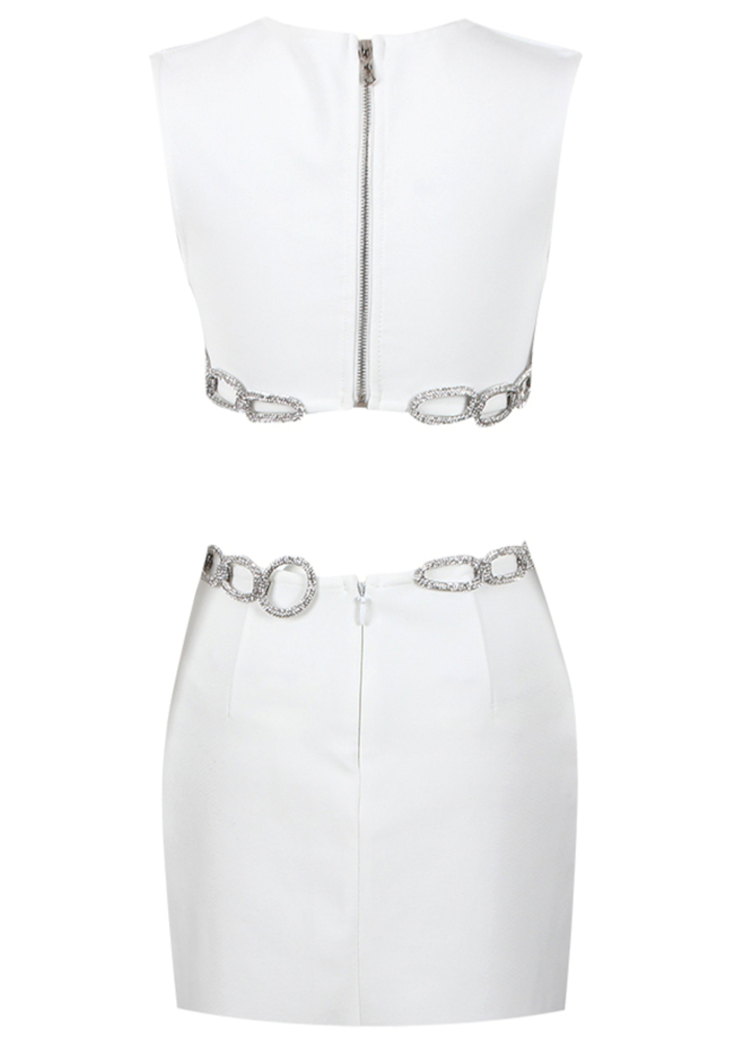 Hummer Crystal Chain Mini Dress In White
