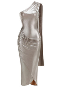 Hyalina One Shoulder Draped Midi Dress