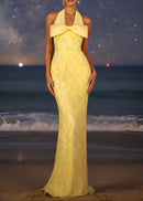 Grabena Halter Bow Detail Maxi Dress In Yellow