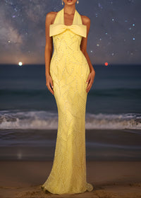 Grabena Halter Bow Detail Maxi Dress In Yellow