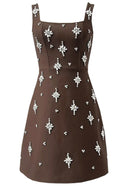 Rayner Crystal Bow Detail Backless A Line Mini Dress In Brown