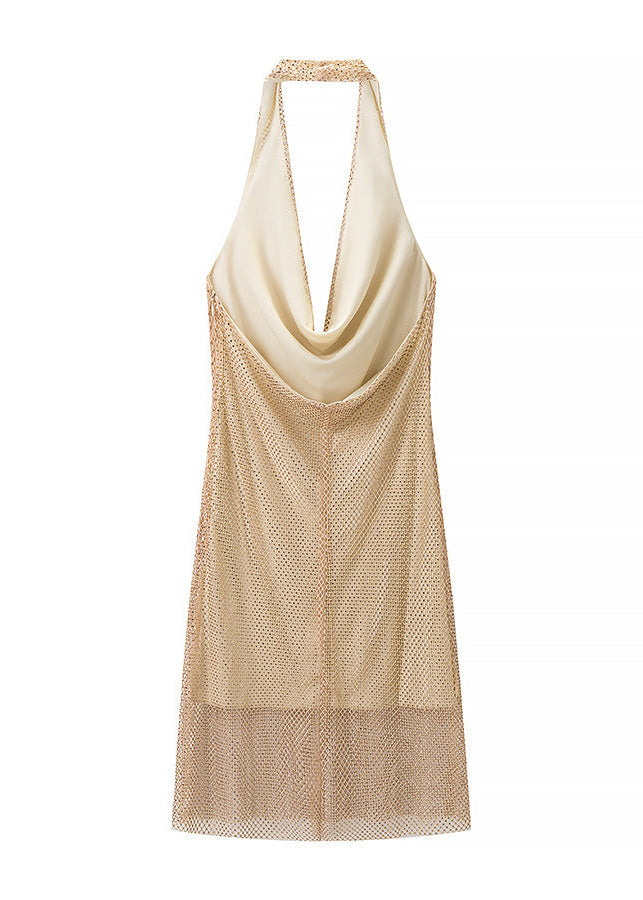 Diapason Rhinestone Mesh Mini Dress