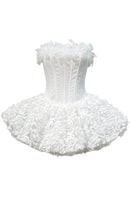Lizzie Strapless Petal Floral Corset A Line Mini Dress In White