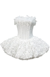 Lizzie Strapless Petal Floral Corset A Line Mini Dress In White