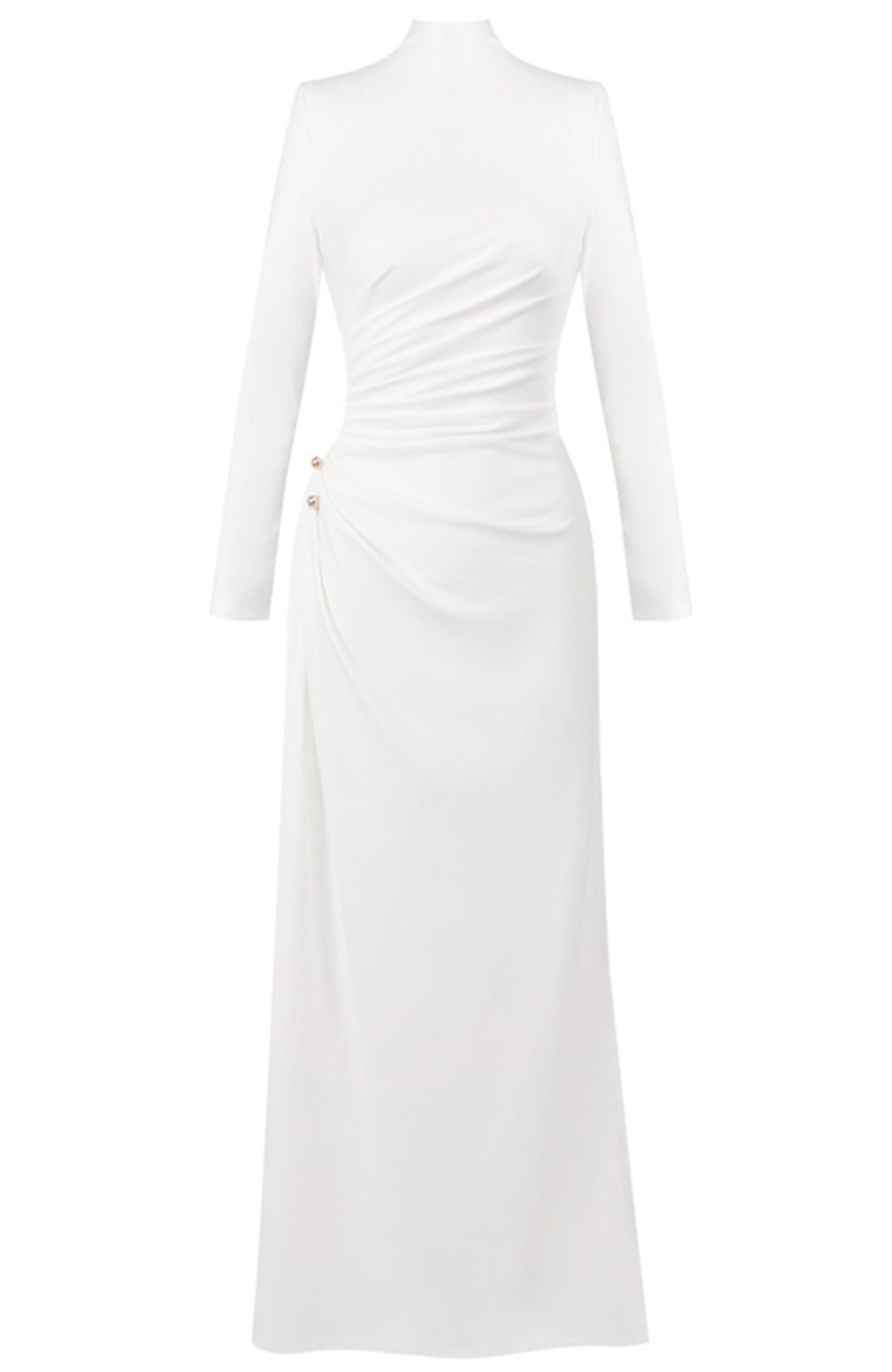 Calyx Long Sleeves Draped Detail Maxi Dress In White