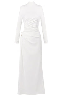 Calyx Long Sleeves Draped Detail Maxi Dress In White
