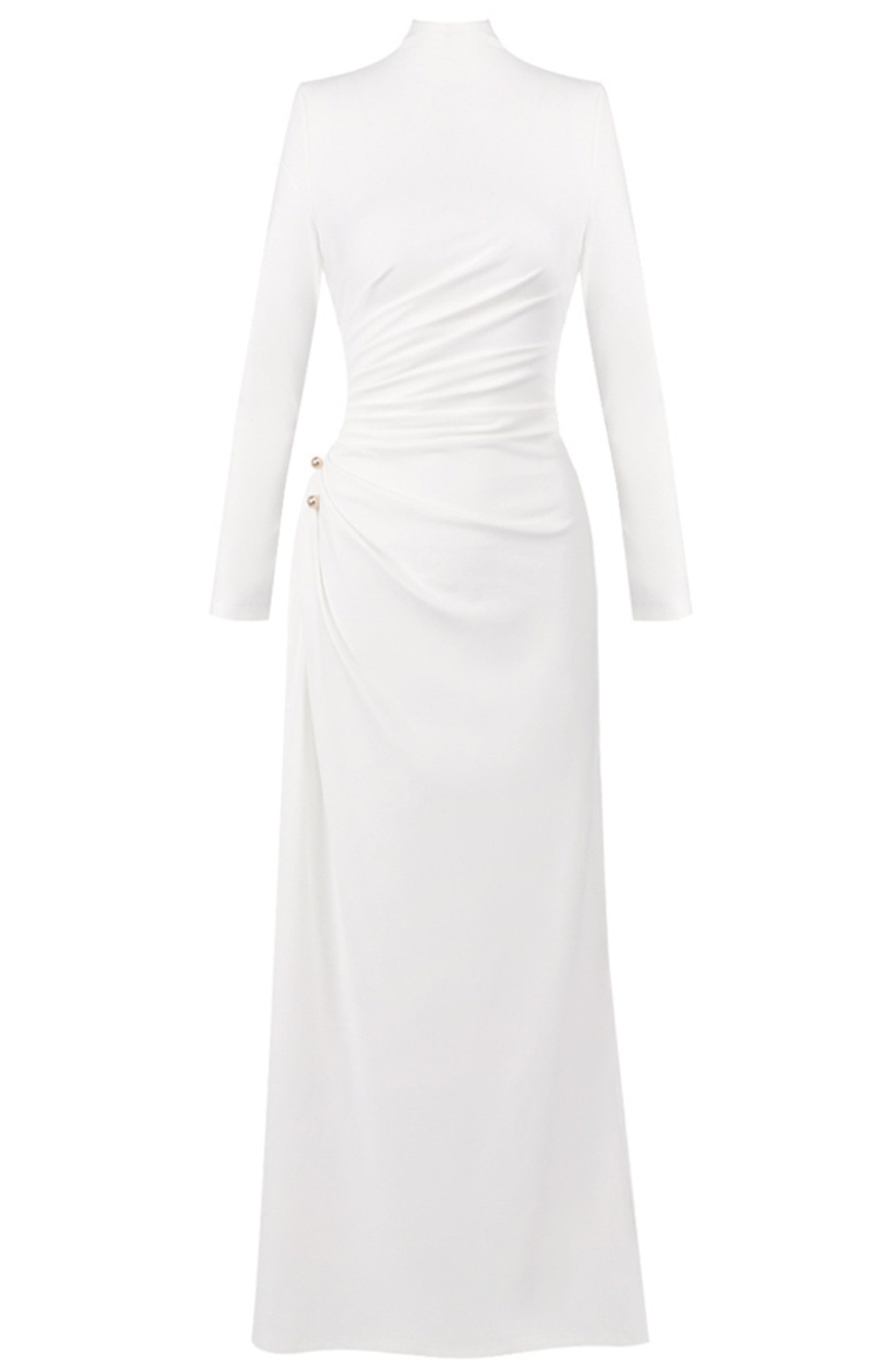 Calyx Long Sleeves Draped Detail Maxi Dress In White