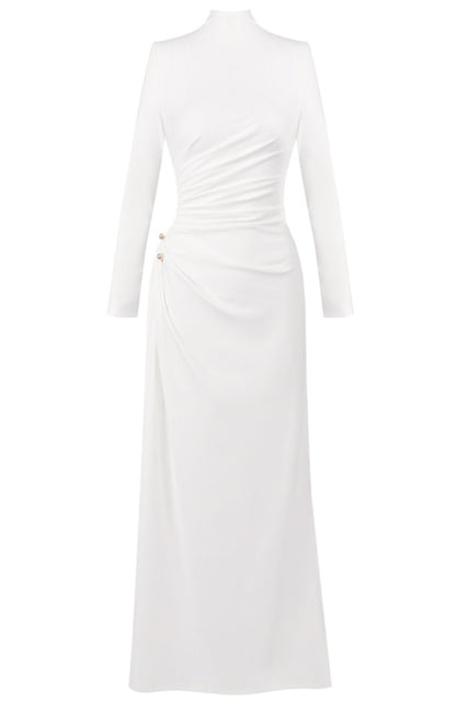 Calyx Long Sleeves Draped Detail Maxi Dress In White
