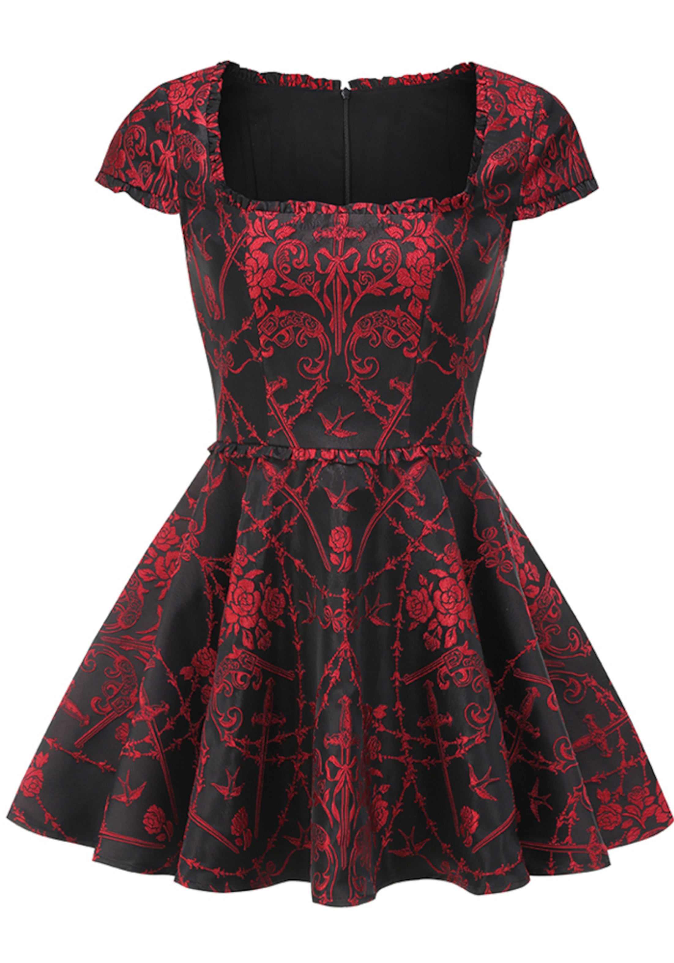 Leonius Short Sleeve Printed A Line Dress In Black Red