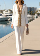 Ronaele ong Sleeve Embellished Neckline Suit In White