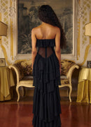 Koper Corseted Chiffon Maxi Dress Two-Piece Set In Black