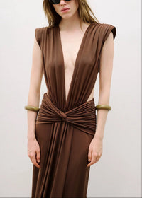 Velythar Gathered Sleeveless Deep V Maxi Dress