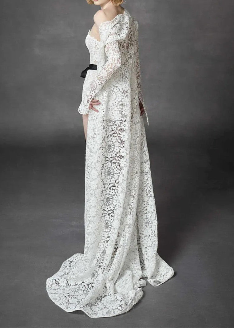 Leyati Strapless Floral Crochet Romper In White