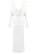 Sagebrush Long Sleeve Draped Backless Maxi Dress In White