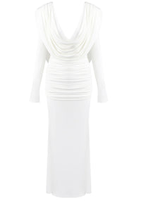 Sagebrush Long Sleeve Draped Backless Maxi Dress In White