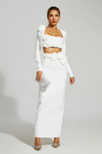 Dellis Flower Bandage Skirt Set In White