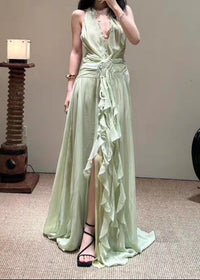 Cyvrix Floral Ruffle Halter Maxi Dress In Green