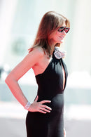 Amanda Halter Flower Detail Maxi Dress In Black