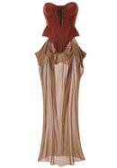 Althorin Strapless Corset Draped Maxi Dress In Brown