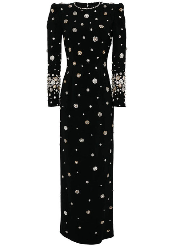 Agrafena Crystal Embellished Maxi Dress In Black